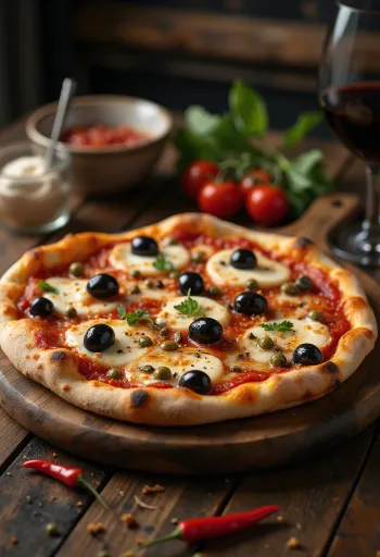 Pizza alla Puttanesca ar anšoviem un kaperiem