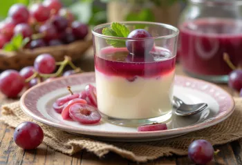 Vīnogu panna cotta pasniegta