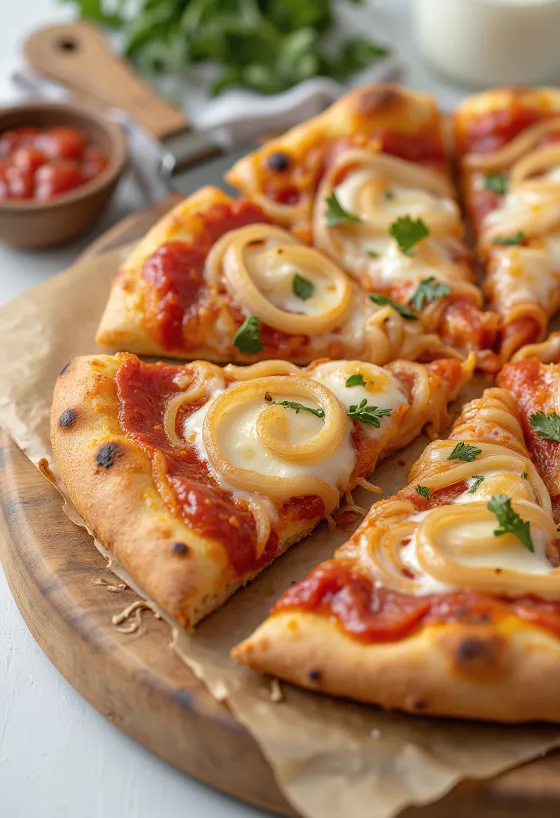 Pizza con Cipolla ar sīpoliem un mozzarella
