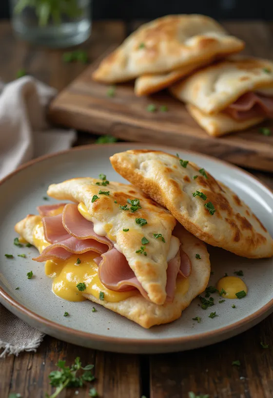 Pitas ar šķiņķi un sieru, kausētu sieru un svaigiem dārzeņiem