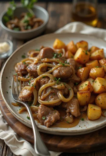 Ceptas aknas ar sīpolu kartupeļiem