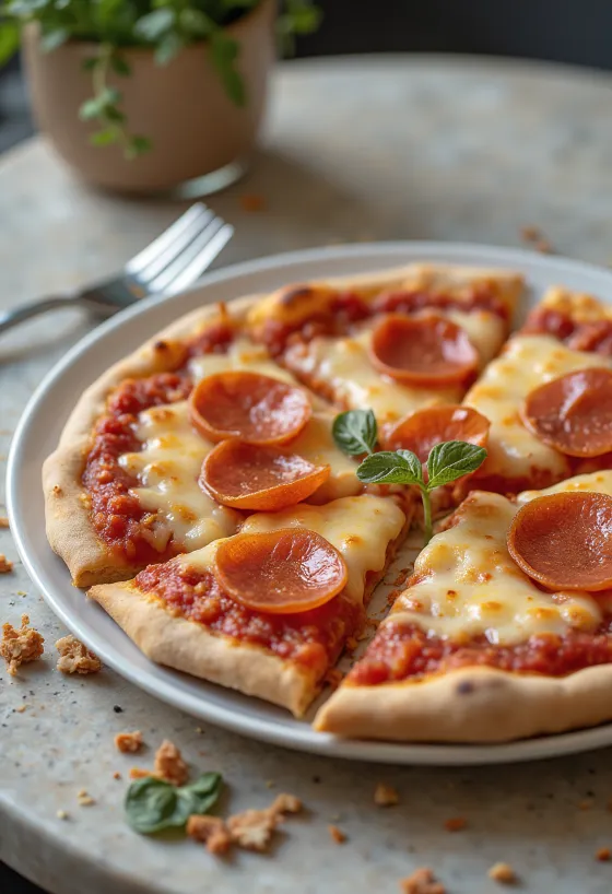 Vegānā pepperoni pica ar augu valsts sieru un desu
