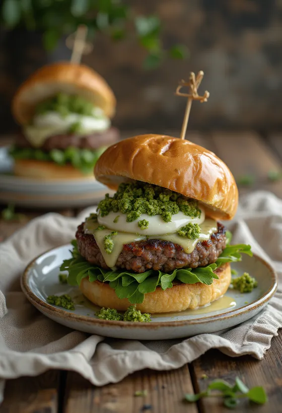Itāļu hamburgers ar pesto un mozzarellu