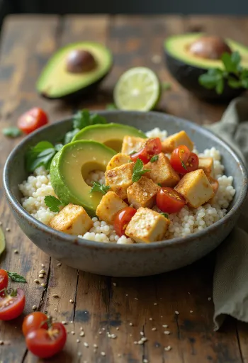 Avokado, laima un tofu salāti ar kvinoju