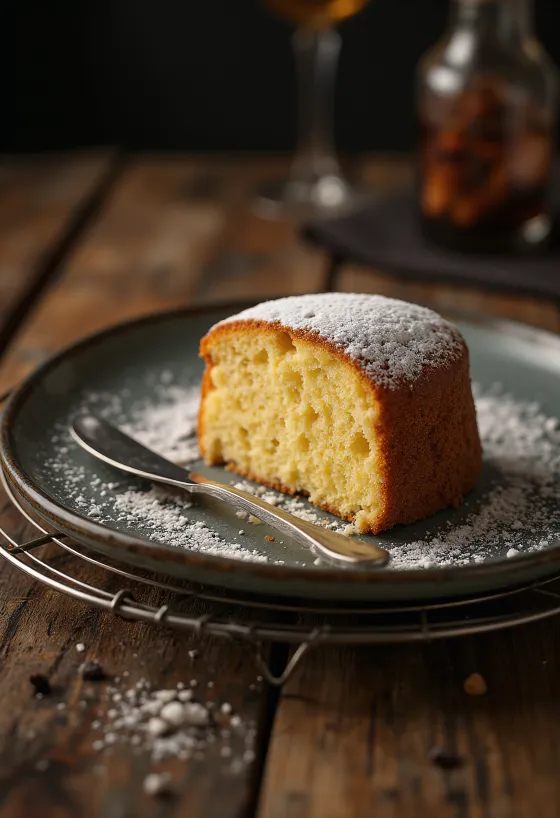 Brūnā sviesta torte pasniegta sagriezta