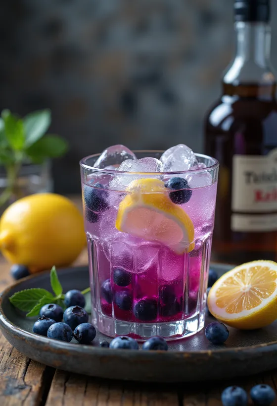Piparmētru un melleņu limonāde pasniegta