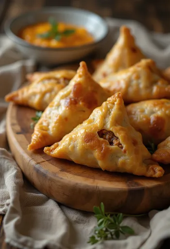 Pasniegtas samosas ar tītara gaļu