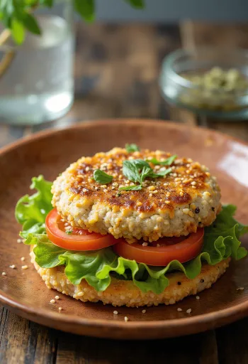 Kinojas burgers ar svaigiem dārzeņiem