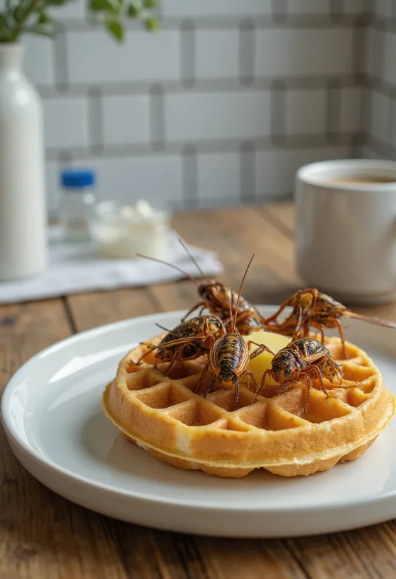 Ceptu kukaiņu vafeles pasniegtas
