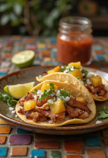 Tako al Pastor ar grilētu cūkgaļu, ananasu un koriandru