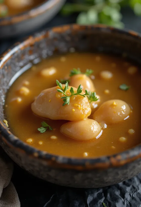 Medus, rozmarīna un ingvera mērce pasniegta