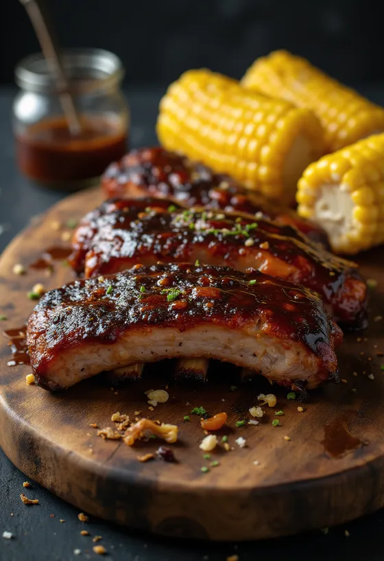 BBQ ribiņas ar kukurūzu pasniegtas
