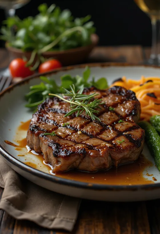 Grilēts ķengura steiks pasniegts