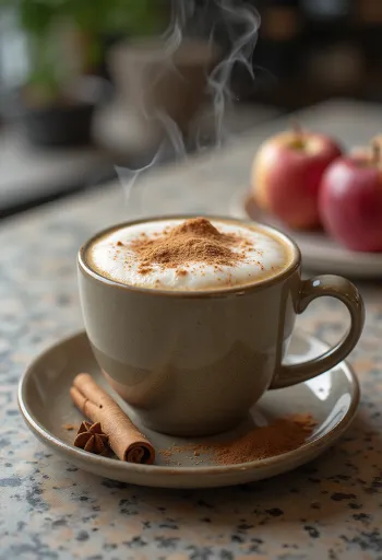 Krēmīga ābolu chai latte krūzē ar kanēli