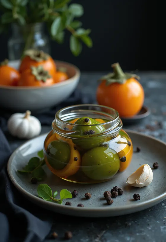 Marinētas hurmas lapas