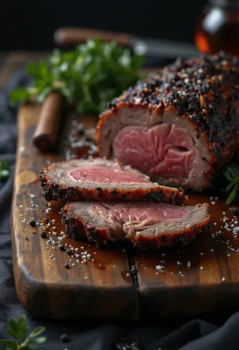 BBQ liellopa krūtiņa pasniegta plucināta šķiedrās un ar ceptiem kartupeļiem