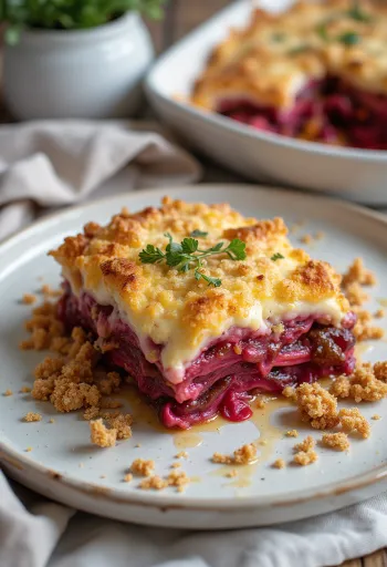 Vegānā baklažānu musaka ar bietēm