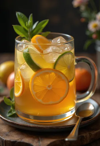 Pasniegts citrusaugļu sidrs