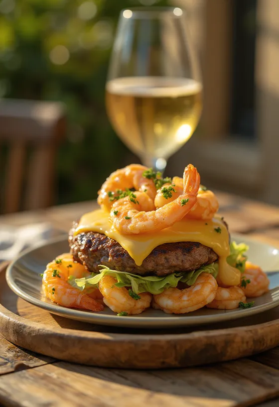 Surf and Turf burgers ar liellopa gaļu un garnelēm