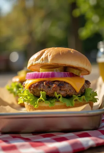 Svaigi cepts burgers ar sieru un dārzeņiem