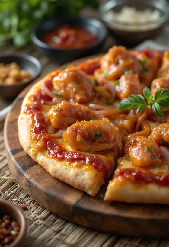 Barbecue chicken pizza ar grilētu vistu un sarkanajiem sīpoliem