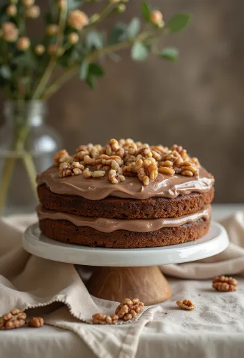 Nutellas un valriekstu krēma torte ar šokolādes glazūru un riekstiem