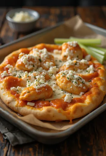 Buffalo chicken pizza ar asu vistu un zilo sieru