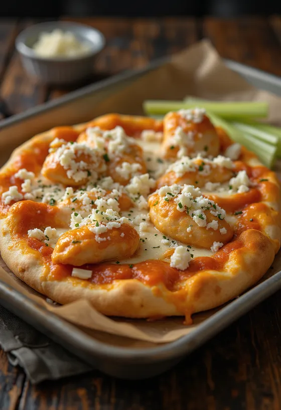 Buffalo chicken pizza ar asu vistu un zilo sieru