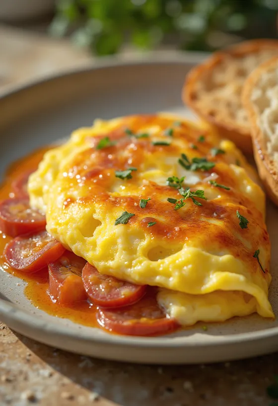 Chorizo omlete pasniegta