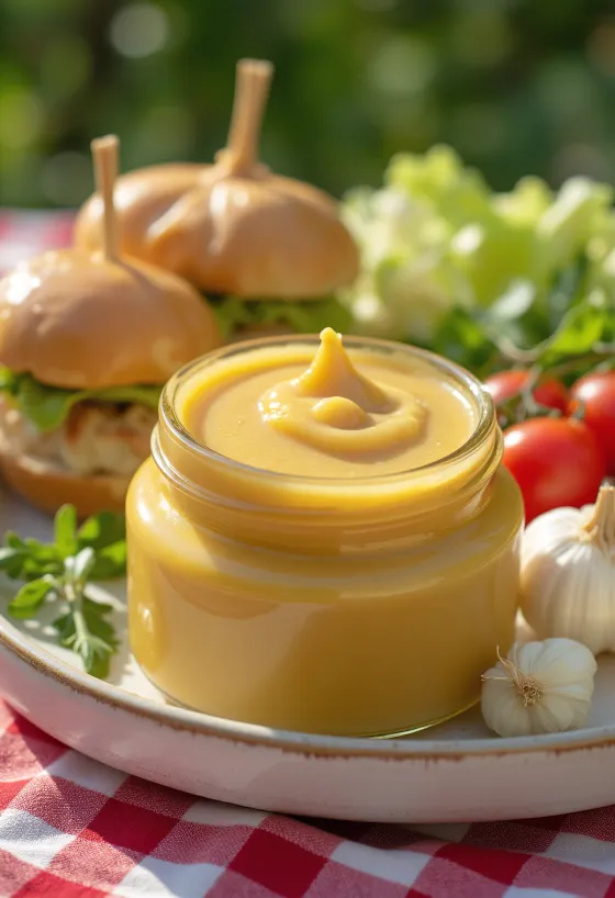 Ķiploku, sinepju un ingvera mērce pasniegta