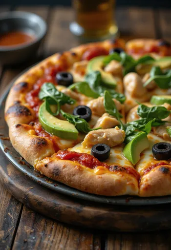 California Pizza ar svaigu avokado, vistas krūtiņu un spinātiem