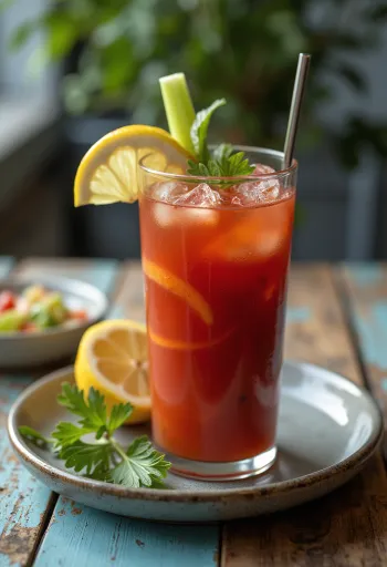 Bloody Mary kokteilis rotāts ar selerijas kātu un citrona šķēlīti