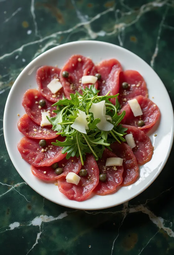 Brieža gaļas karpačo ar rukolu un parmezānu
