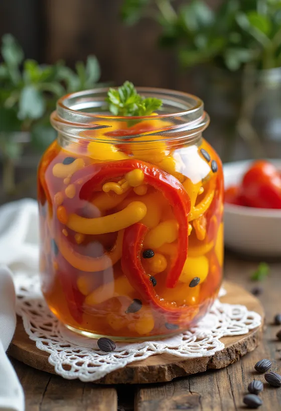 Saldskābie marinēti pimento pipari pasniegti burciņā
