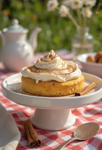 Kanēļa putukrējuma torte pārkaisīta ar kanēli