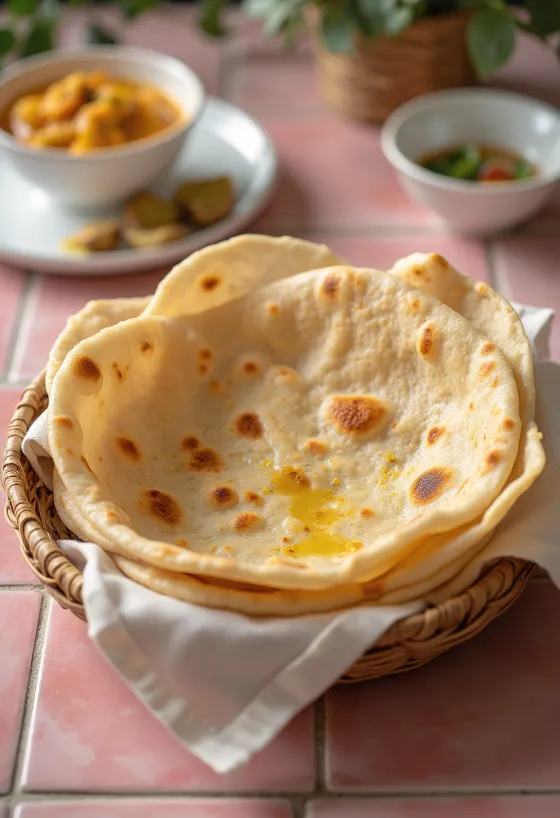 Svaigi cepta indiešu chapati maize pasniegta