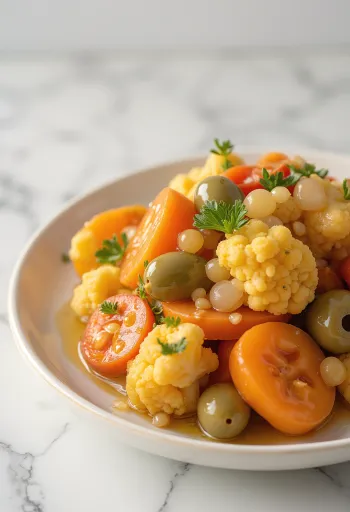 Saldskābā giardiniera pasniegta traukā