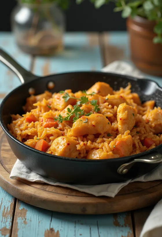 Vistas gaļa ar rīsiem pasniegta ar svaigiem pētersīļiem