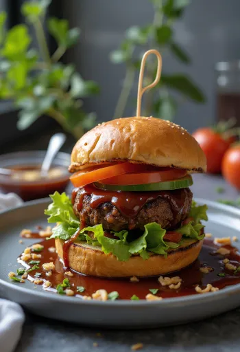 Vegānisks BBQ burgers ar svaigiem dārzeņiem