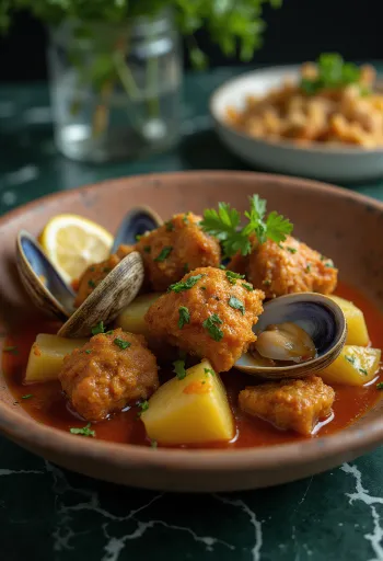 Carne de porco à alentejana ēdiens