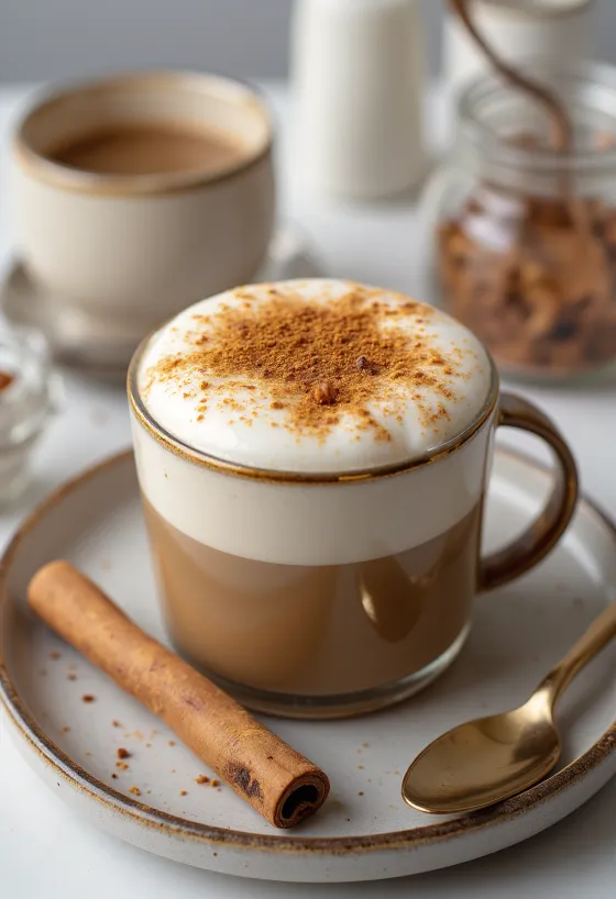 Pikantā chai latte pasniegta krūzē