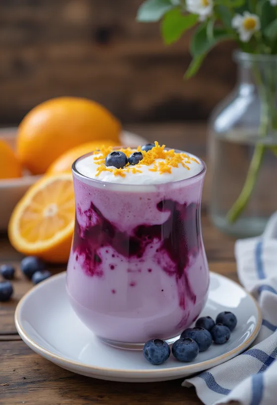 Apelsīnu un melleņu latte glāzē