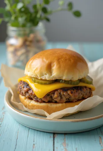 Vegānisks siera burgers ar svaigiem dārzeņiem