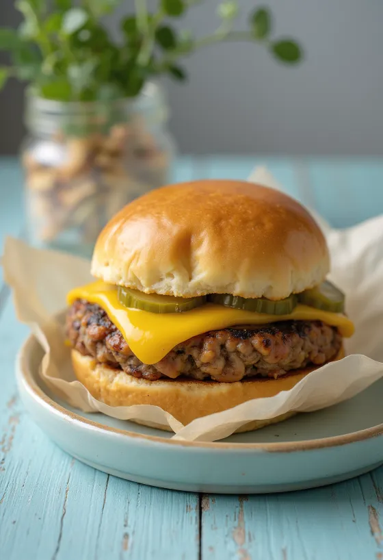 Vegānisks siera burgers ar svaigiem dārzeņiem