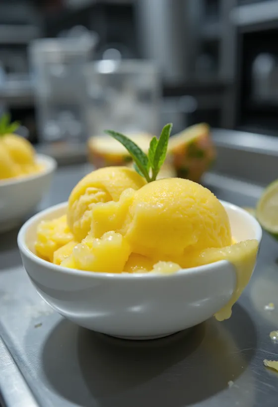 Ananāsu sorbets mājās gatavots atsvaidzinošs deserts