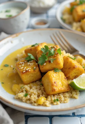 Ķiploku tofu ar kvinojas kariju