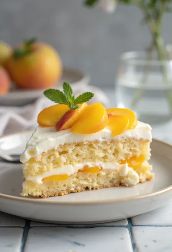 Pasniegta persiku un maskarpones torte