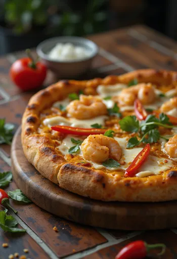 Laksa pica ar malajiešu garšvielām un garnelēm