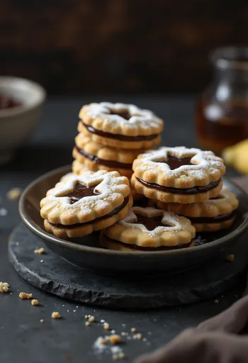 Šokolādes un banānu cepumi (Linzer) pasniegti