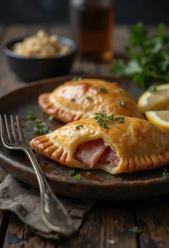 Empanadas ar kūpinātu kakla karbonādi zeltaini brūnā mīklā